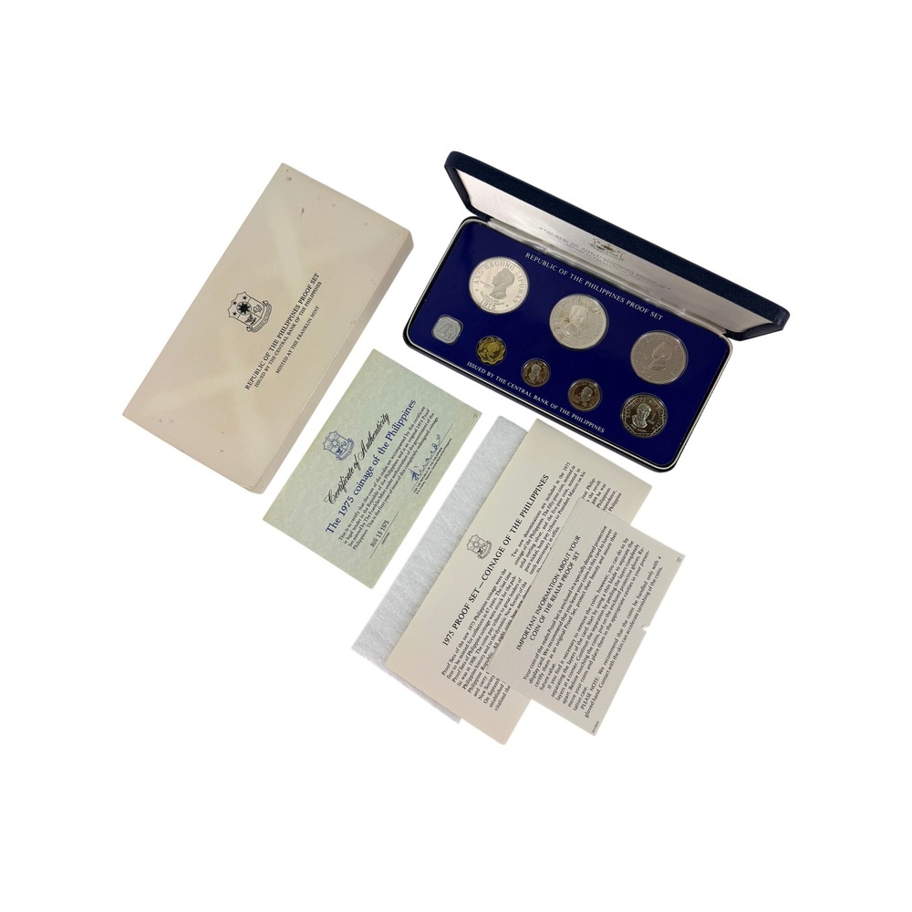 1975 Philippines 8 Coin Proof Set 50 & 25 Piso Silver Franklin Mint COA